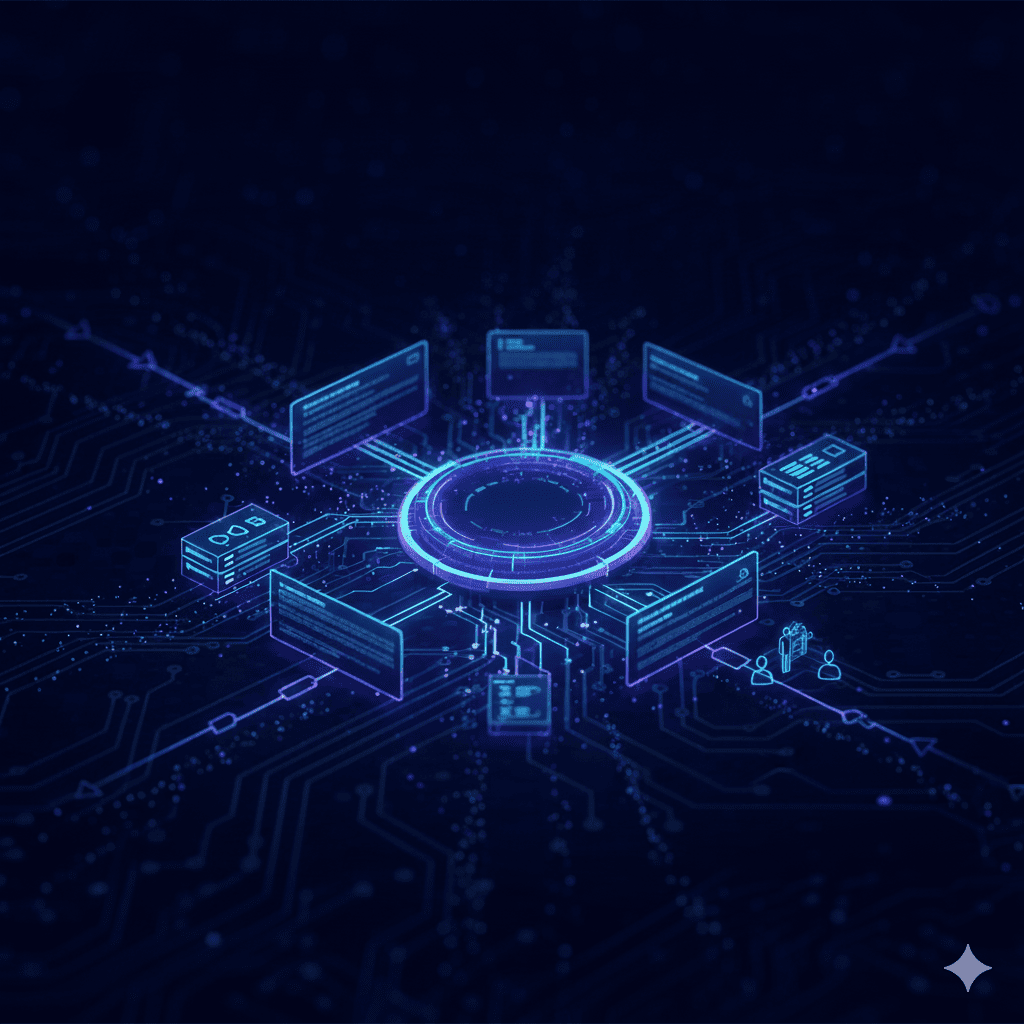 Ilustração de múltiplas aplicações e bibliotecas interconectadas em um único repositório.